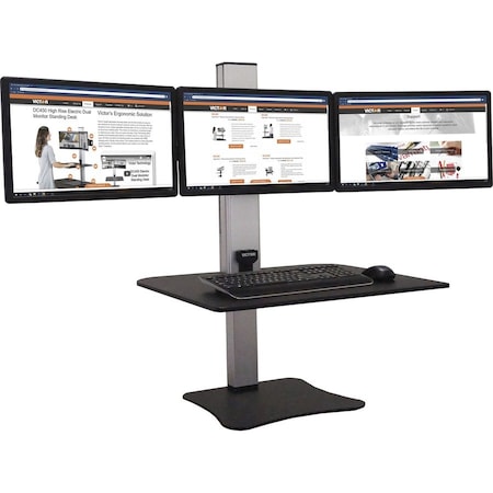 Victor Technology Standing Desk, 3-Monitor Cap, 28"x23"x20-52-1/2", BK/AL VCTDC475